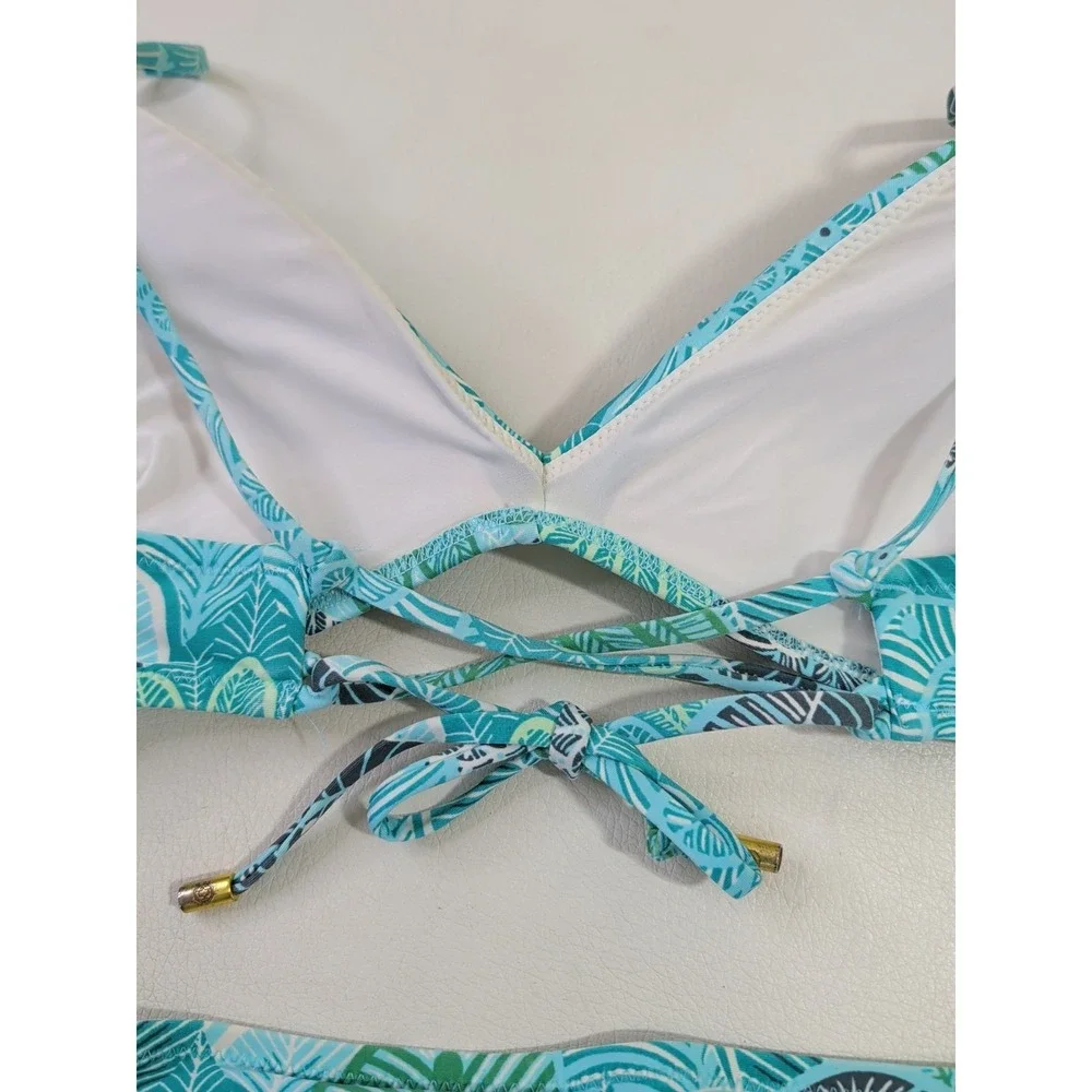 Helen Jon Bikini Swim Set Womens M Blue Dominica Floral Beach Pool Vacation - Picture 4 of 10
